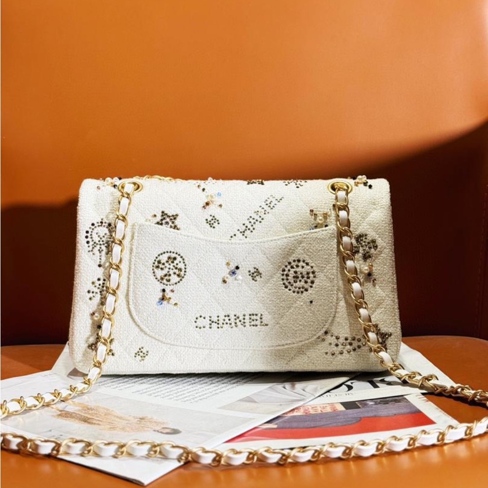Ivory sequin luxury designer handbag matching dust bag